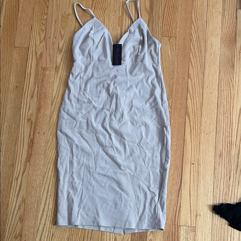 Hot Miami Styles Beige Sleeveless Dress